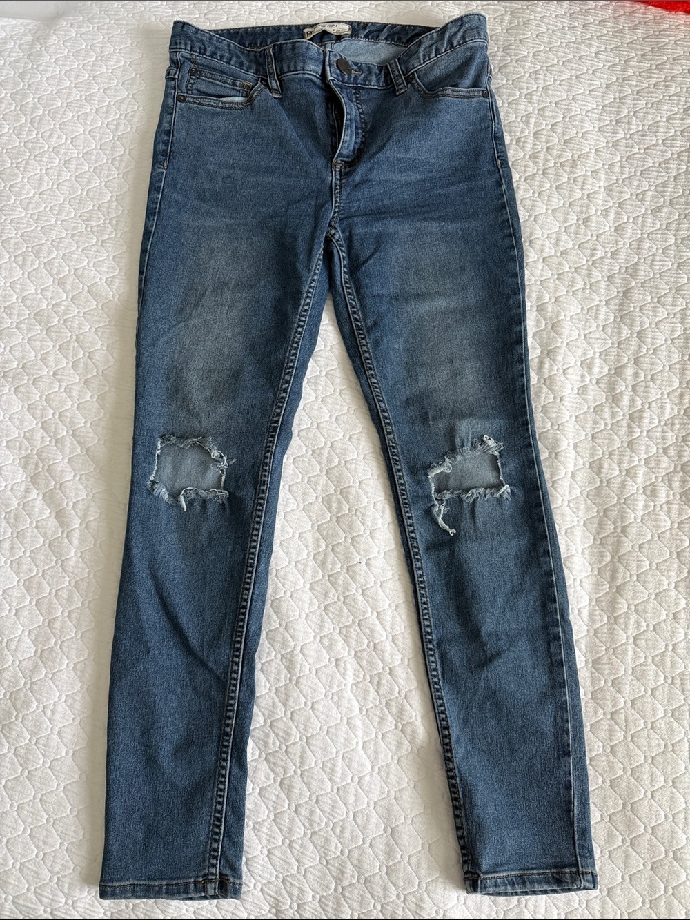 Free People Blue Distressed Skinny Jeans